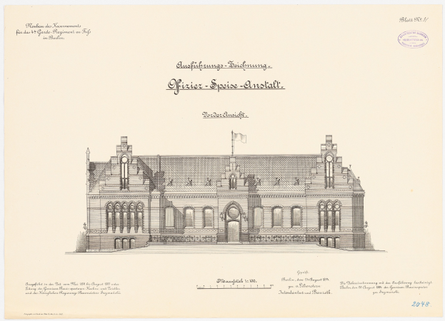 Zeichnung des Hauptsaals des Deutschen Bundestages in Berlin mit einer Flagge oben drauf und begleitendem Text.