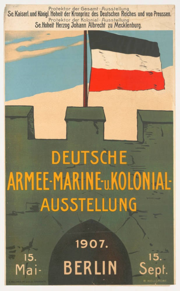 Plakat mit einer deutschen Flagge oben und Text darunter, der wahrscheinlich die Flaggengestaltung oder -bedeutung erklärt.