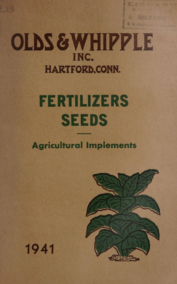 Altes Buchcover mit der Aufschrift "Düngemittel Saatgut Landmaschinen 1941" mit einer Abbildung einer grünen Pflanze mit Blättern und Stielen, eingerahmt von einem weißen Rand.