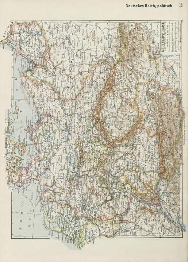 Eine Karte von Deutschland aus dem 19. Jahrhundert, die die politischen Grenzen zeigt, auf altem Papier gedruckt mit Text oben und unten.