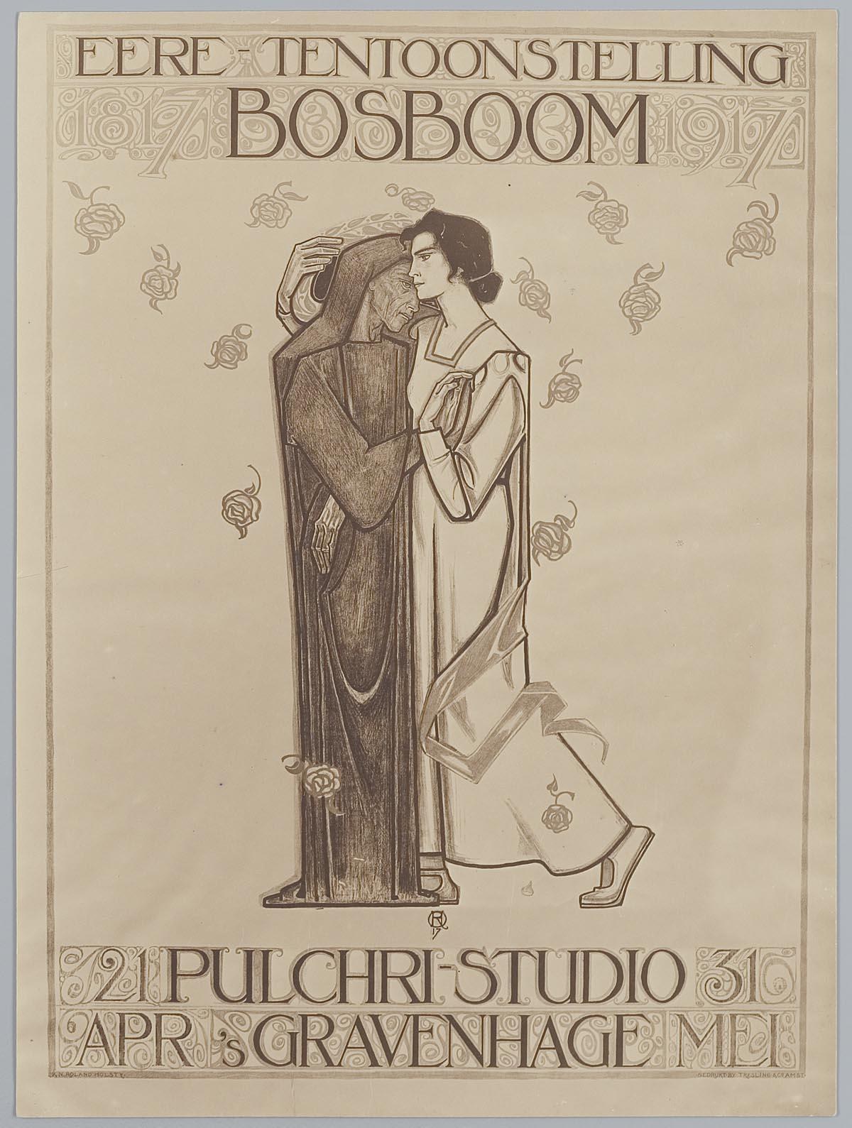 Ein Konzertplakat mit einem Mann in einem Anzug und einer Frau in einer Schürze nebeneinanderstehend mit ernsten Gesichtern, Text auf dem Plakat beschreibend das Ereignis.