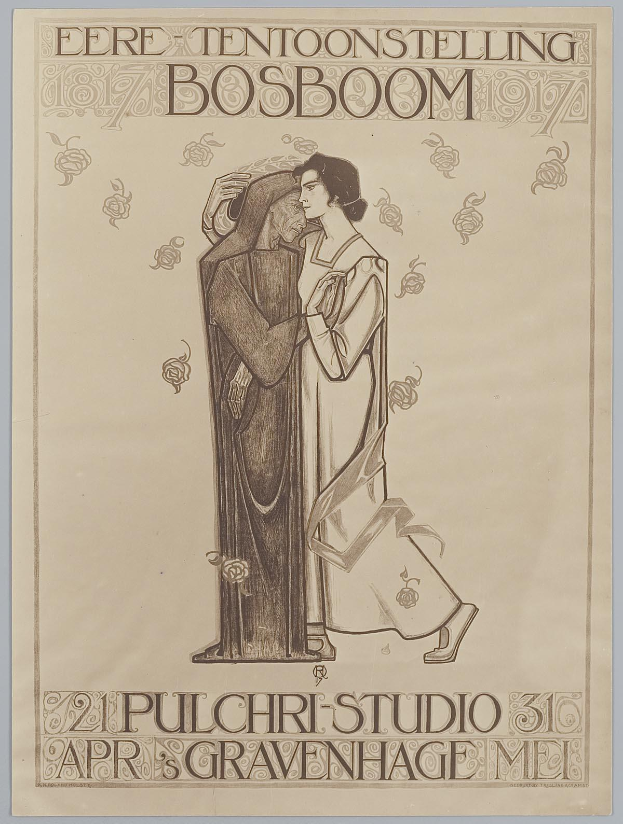 Ein Konzertplakat mit einem Mann in einem Anzug und einer Frau in einer Schürze nebeneinanderstehend mit ernsten Gesichtern, Text auf dem Plakat beschreibend das Ereignis.