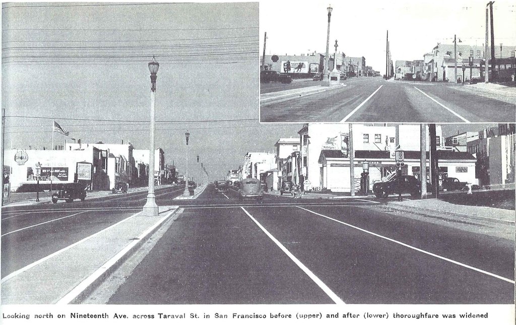 Ein Schwarz-Weiß-Kollage mit Straßen, Masten, Gebäuden, Pflanzen, Fahrzeugen, einer Flagge, Straßenlaternen und verschiedenen Gegenständen mit Text unten.