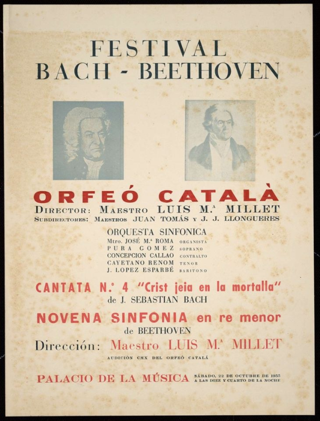 Festival Bach - Beethoven-Plakat mit zwei Gesichtern in der Mitte und Text mit Festival-Informationen.
