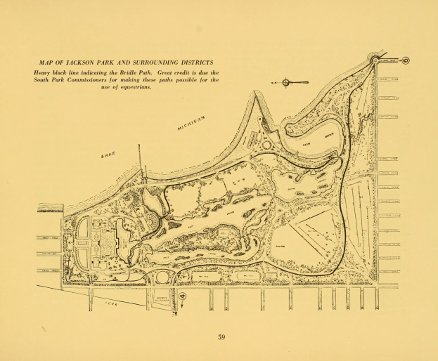 Ausführliche alte Karte von Jackson Park und den umliegenden Bezirken, die Straßen, Parks und andere Merkmale zeigt.