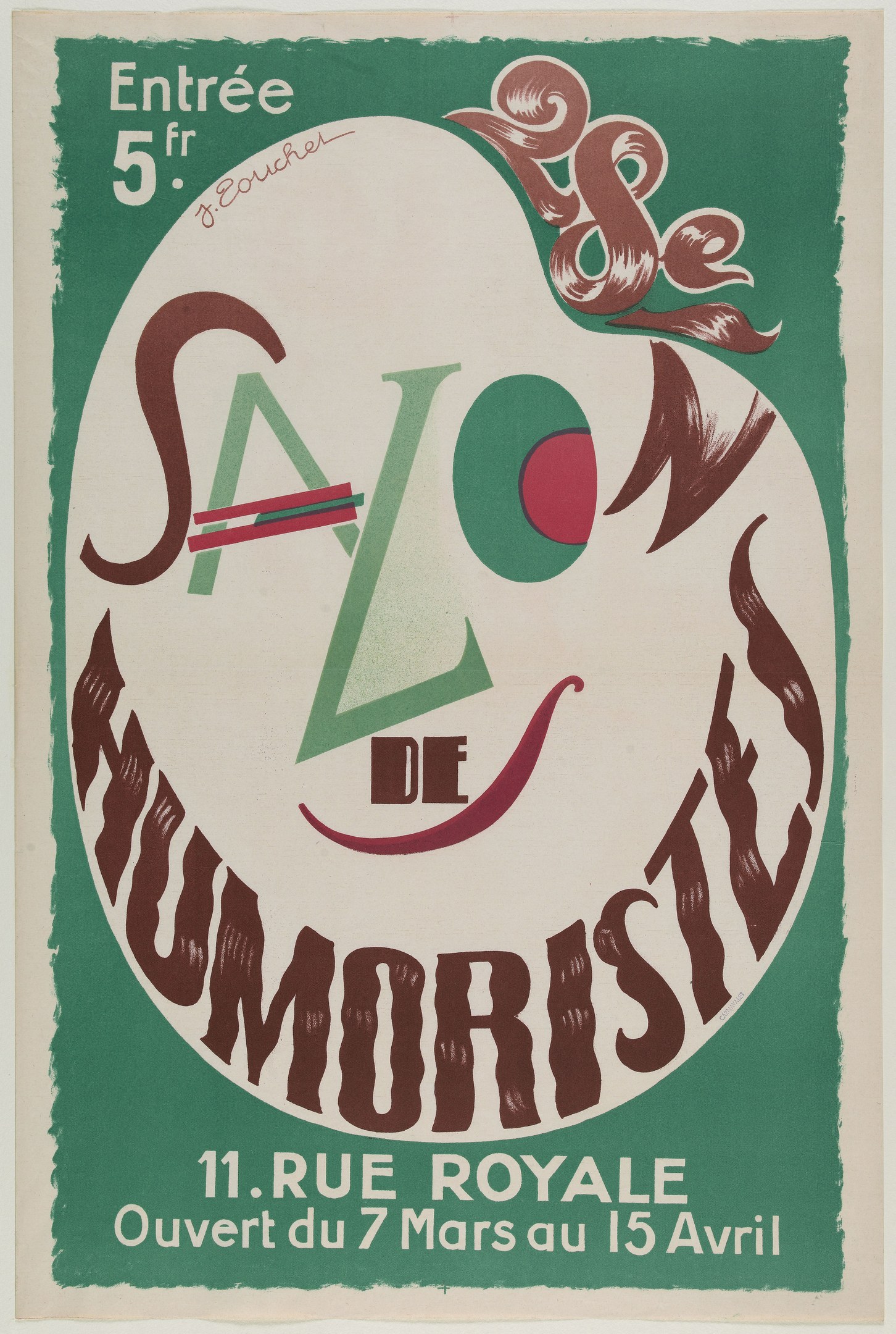 Plakat, das eine humoristische Veranstaltung in Paris, Frankreich, ankündigt.