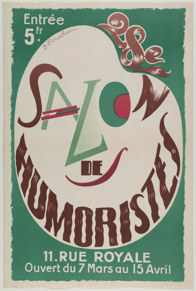 Plakat, das eine humoristische Veranstaltung in Paris, Frankreich, ankündigt.