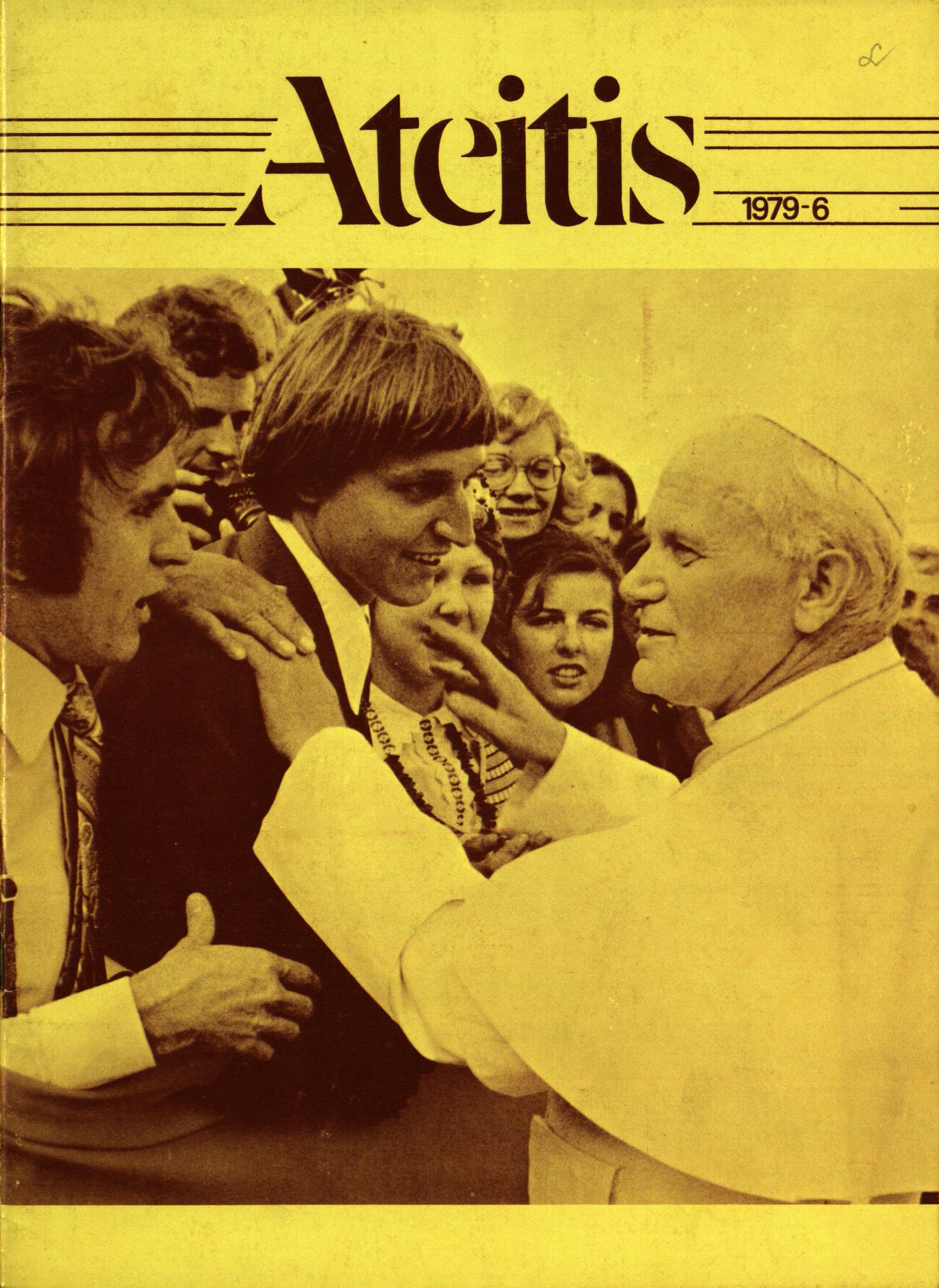 Buchumschlag mit Papst Johannes Paul II. mit Text "Atitis 1979-6" umgeben von einer Gruppe von Menschen.