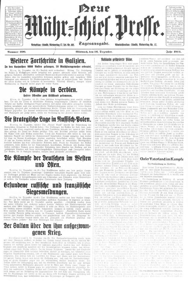 Titelseite einer deutschen Zeitung mit der Überschrift "Deutsches Reichstag, Vol 1, No 1, September 18, 1914" und einem Schwarz-Weiß-Foto eines Mannes im Anzug und Krawatte.