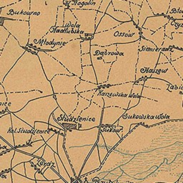 Ausführliche alte Karte von Stadtzenice mit Straßen, Gebäuden und Sehenswürdigkeiten sowie zusätzlichem Text zu Bevölkerung, Straßen und bemerkenswerten Orten.